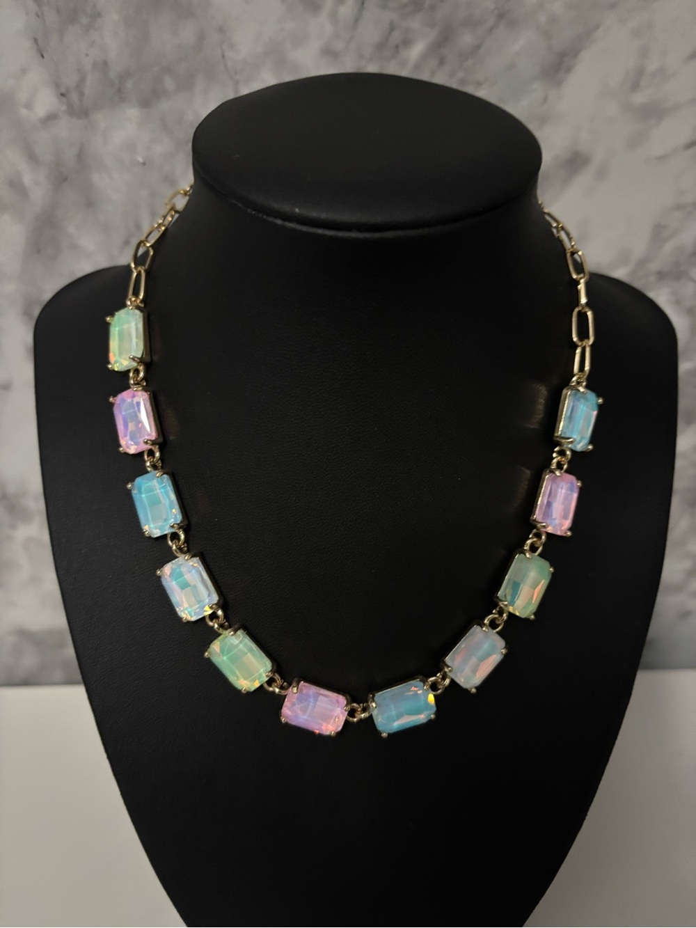 Pastel Multi Rectangle Glass Link Gold Necklace